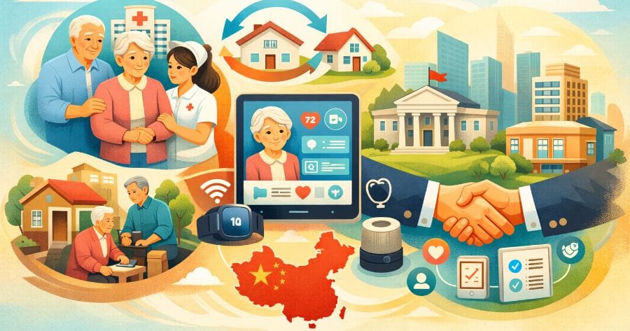 Illustrazioni su come funziona assistenza anzian in cina