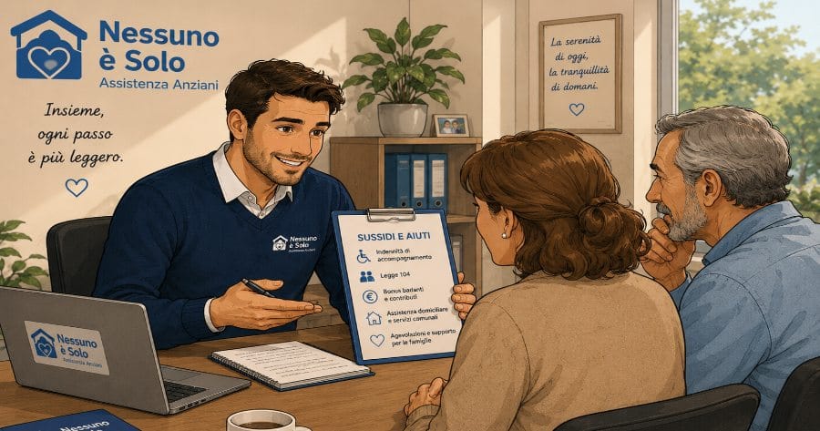 Operatore di Nessuno è Solo spiega i sussidi a una famiglia