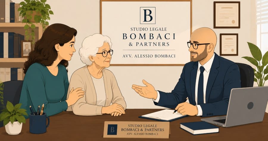 Figlia con sua madre anziana si recano nello studio legale di Alessio Bombaci.