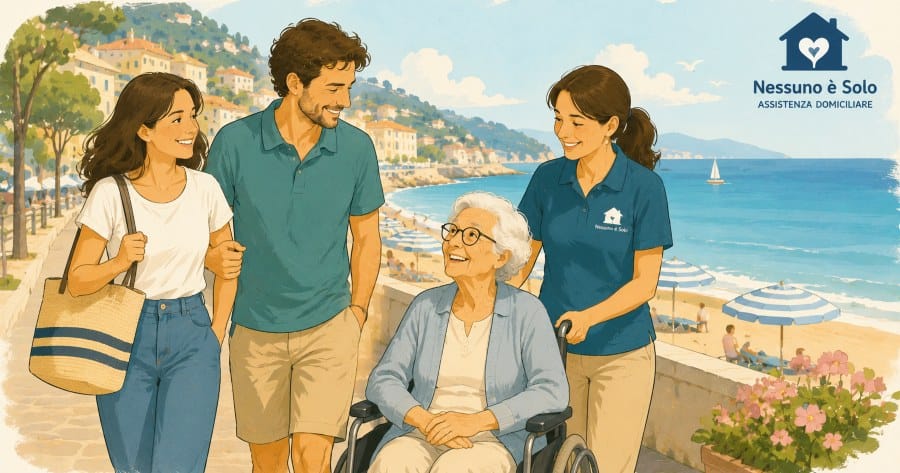 Figli portano madre anziana in vacanza al mare, con un'assistente nessuno è solo