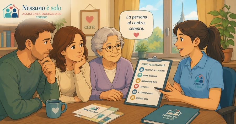 Una donna anziana con sua figlia parla con noi di nessuno è solo per scegliere l'assistenza domiciliare migliore.