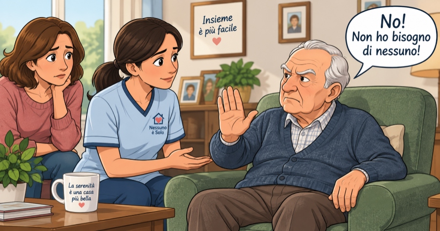 Un padre anziano che dice ai suoi figli di non aver bisogno di nessuno.